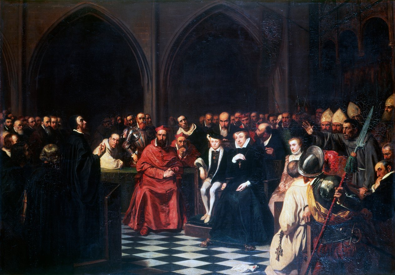 O Colóquio de Poissy em 1561, c1855-1912. de Tony Robert Fleury