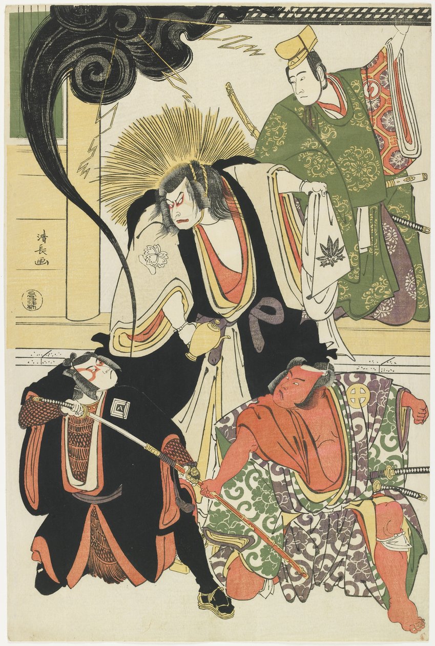 Cena do AKbuki Jogar Yukimotsutake furisode Genji, 1785 de Torii Kiyonaga