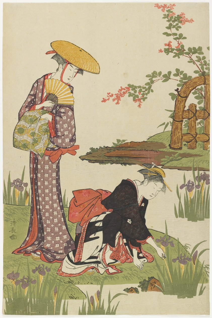 Mulheres por um Iris Pond, 1785 de Torii Kiyonaga