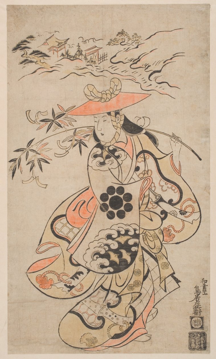 Sawamura Kodenji como Tsuyu-no-Mae, 1698 (impressão de xilogravura colorido à mão) de Torii Kiyonobu I Torii Kiyonobu I