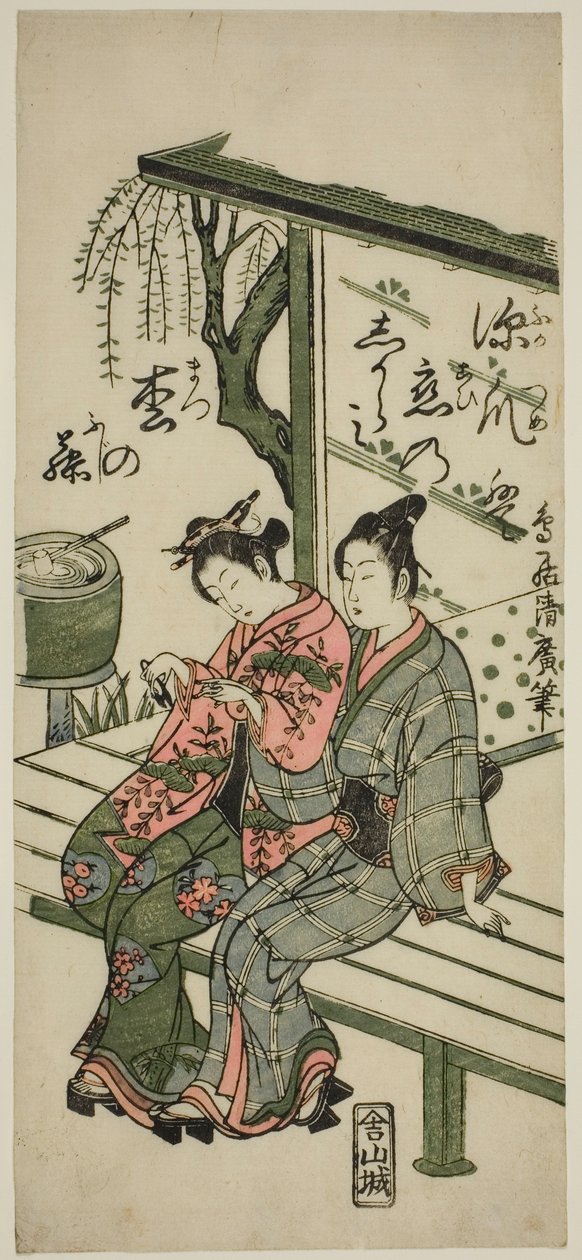 Amantes em uma varanda de Torii Kiyohiro