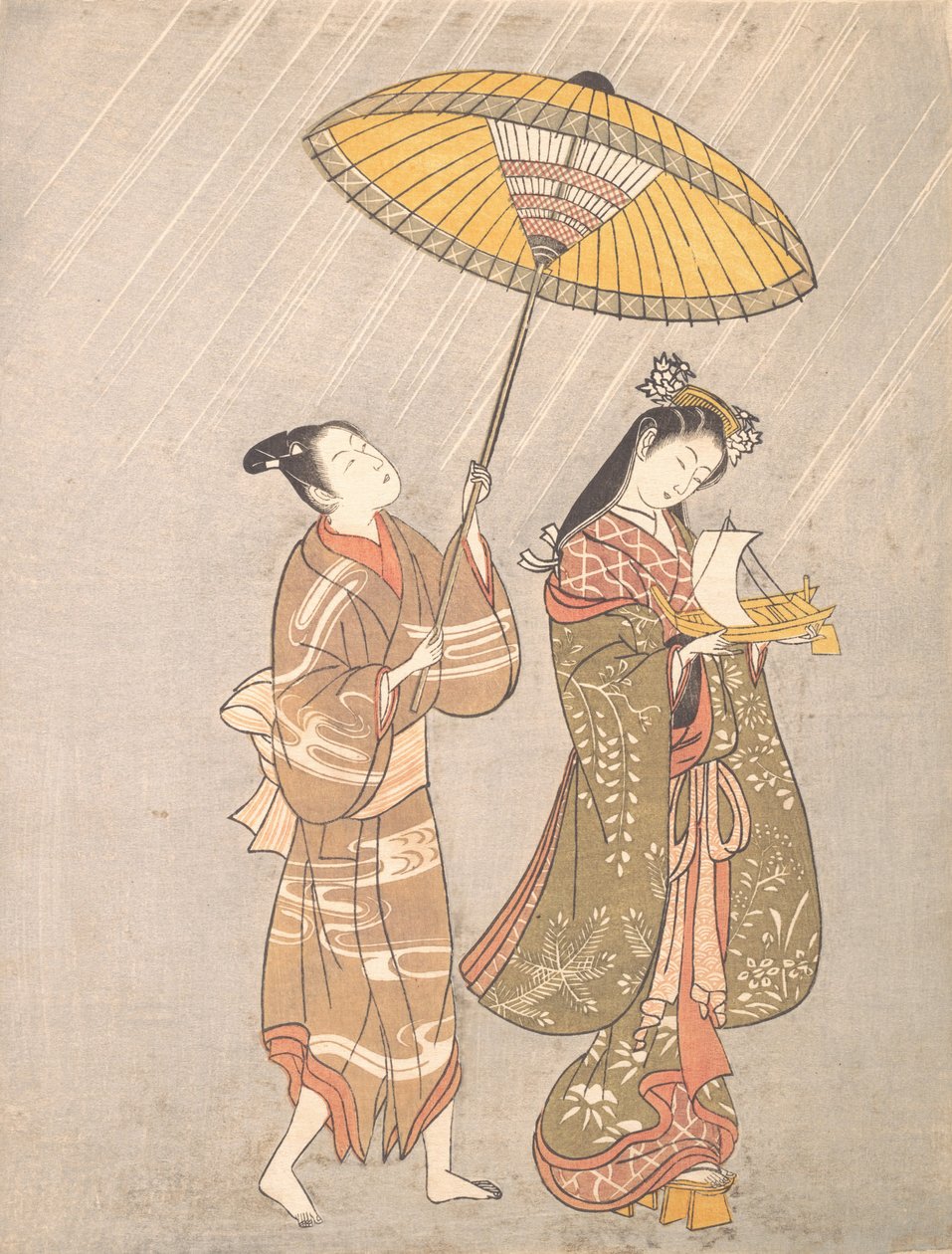 Komachi rezando pela chuva, ca. 1765... de Torii Kiyomitsu.