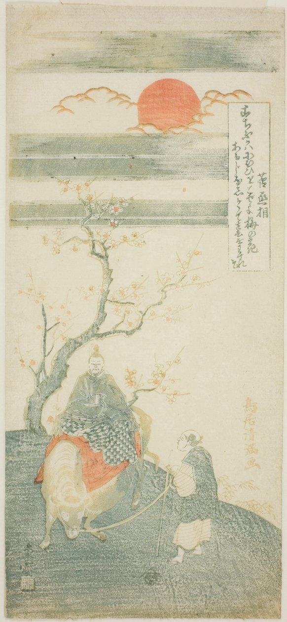 O poeta Sugawara no Michizane montado num boi de Torii Kiyomitsu I