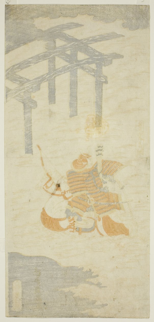O guerreiro Sasaki Shiro Takatsuna a atravessar o rio Uji a cavalo de Torii Kiyomitsu I