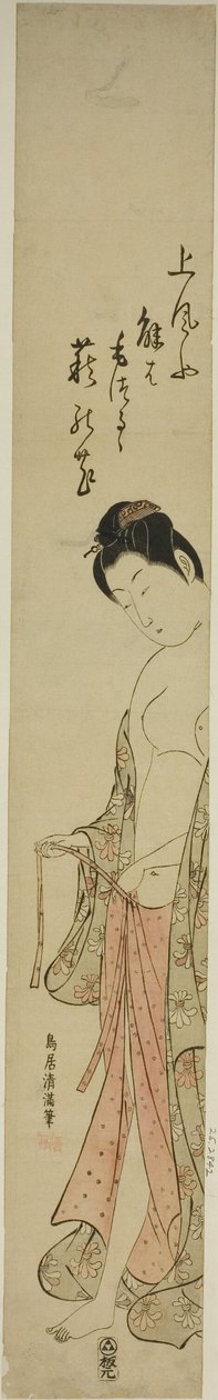 Mulher a vestir-se depois de um banho de Torii Kiyomitsu I