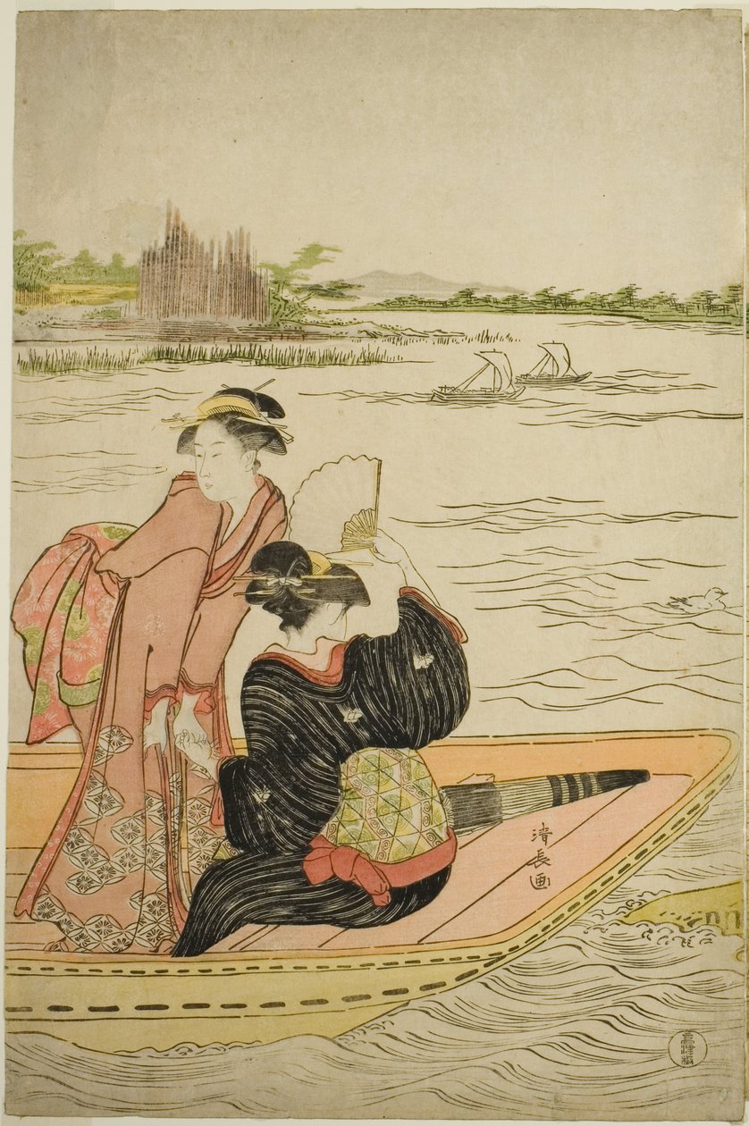 Uma balsa no rio Sumida de Torii Kiyonaga