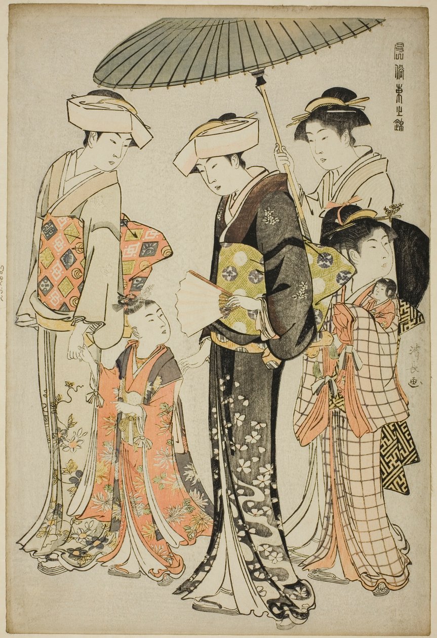 A Girl and Four Servants, da série "A Brocade of Eastern Manners (Fuzoku Azuma no nishiki)" de Torii Kiyonaga