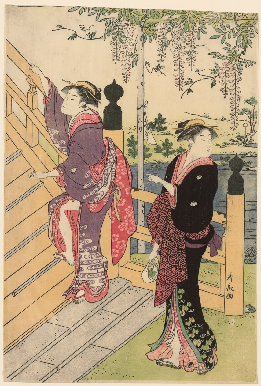 Admirando as glicínias no Santuário Kameido de Torii Kiyonaga