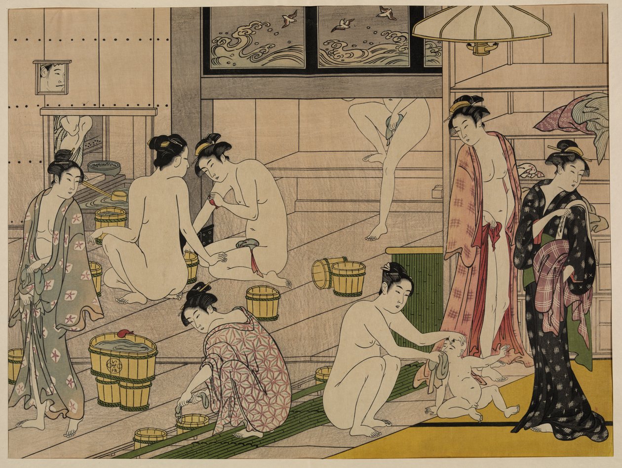 Balneário, c.1785 (impressão em bloco de madeira) de Torii Kiyonaga