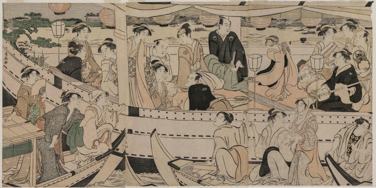 Passeio de barco no rio Sumida de Torii Kiyonaga