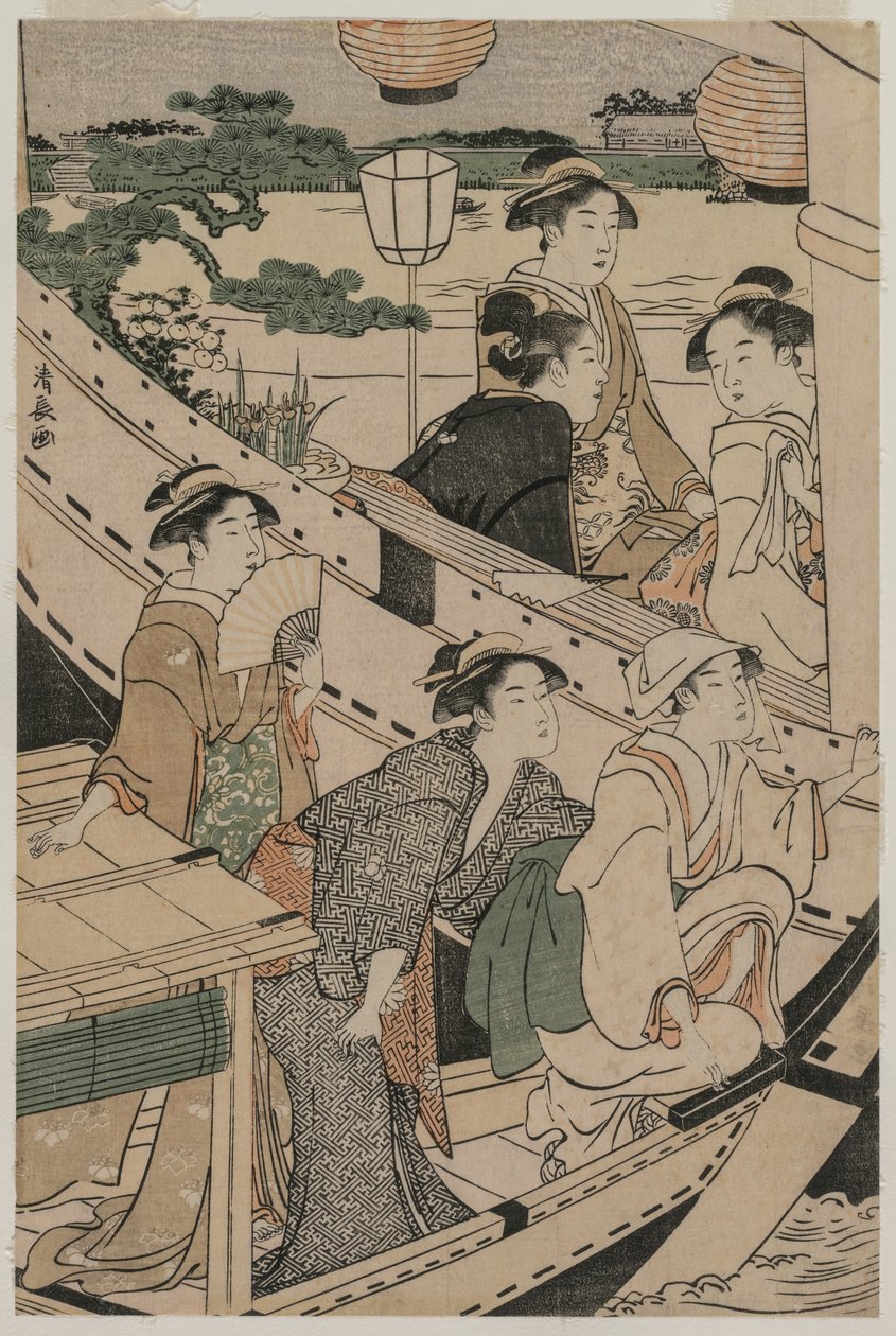 Passeio de barco no rio Sumida de Torii Kiyonaga