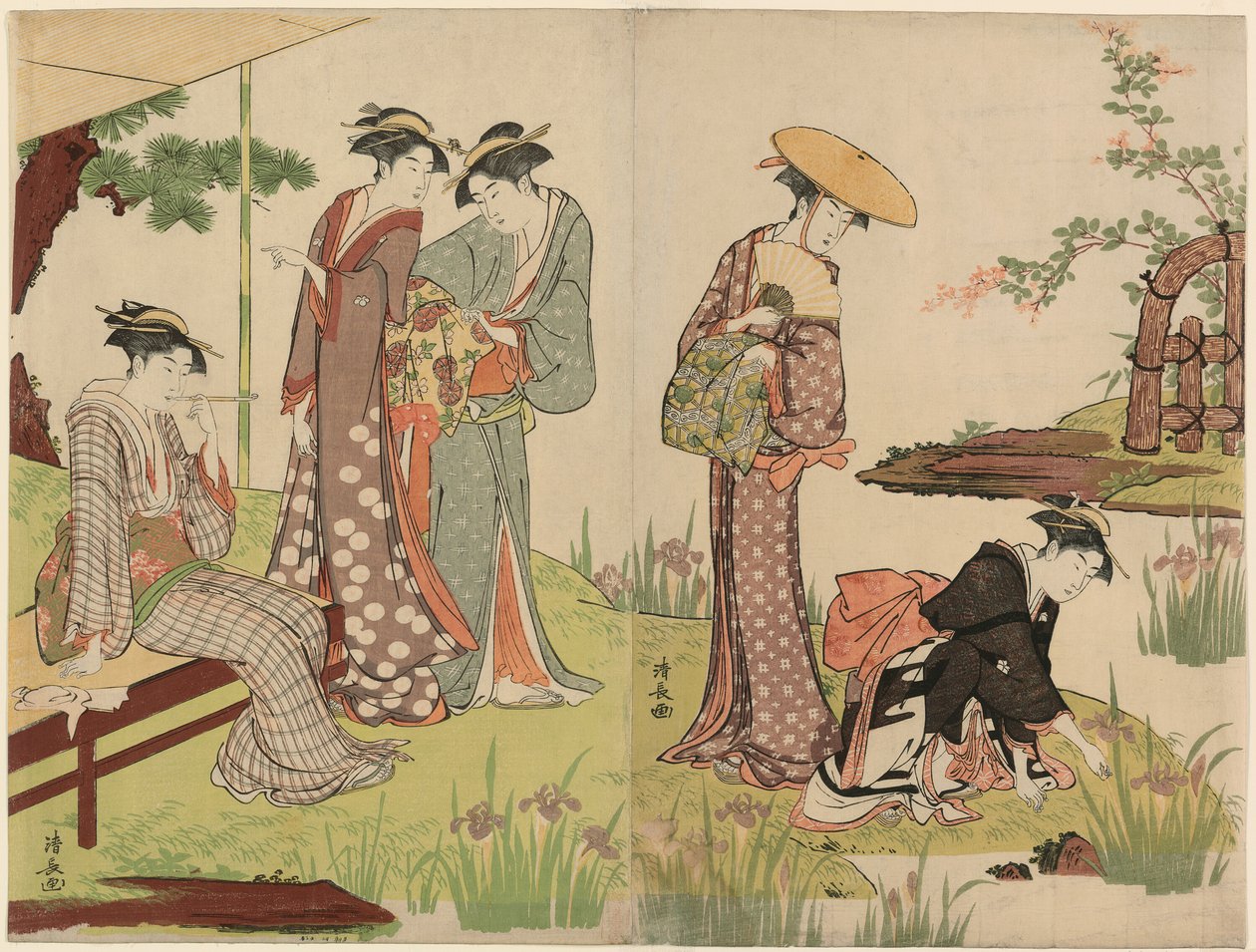 Por uma lagoa de íris de Torii Kiyonaga