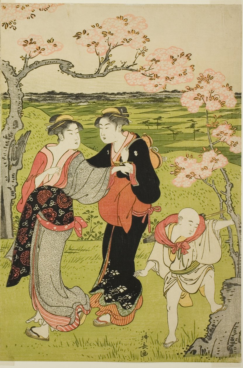 Vista da flor de cerejeira na colina de Asuka de Torii Kiyonaga