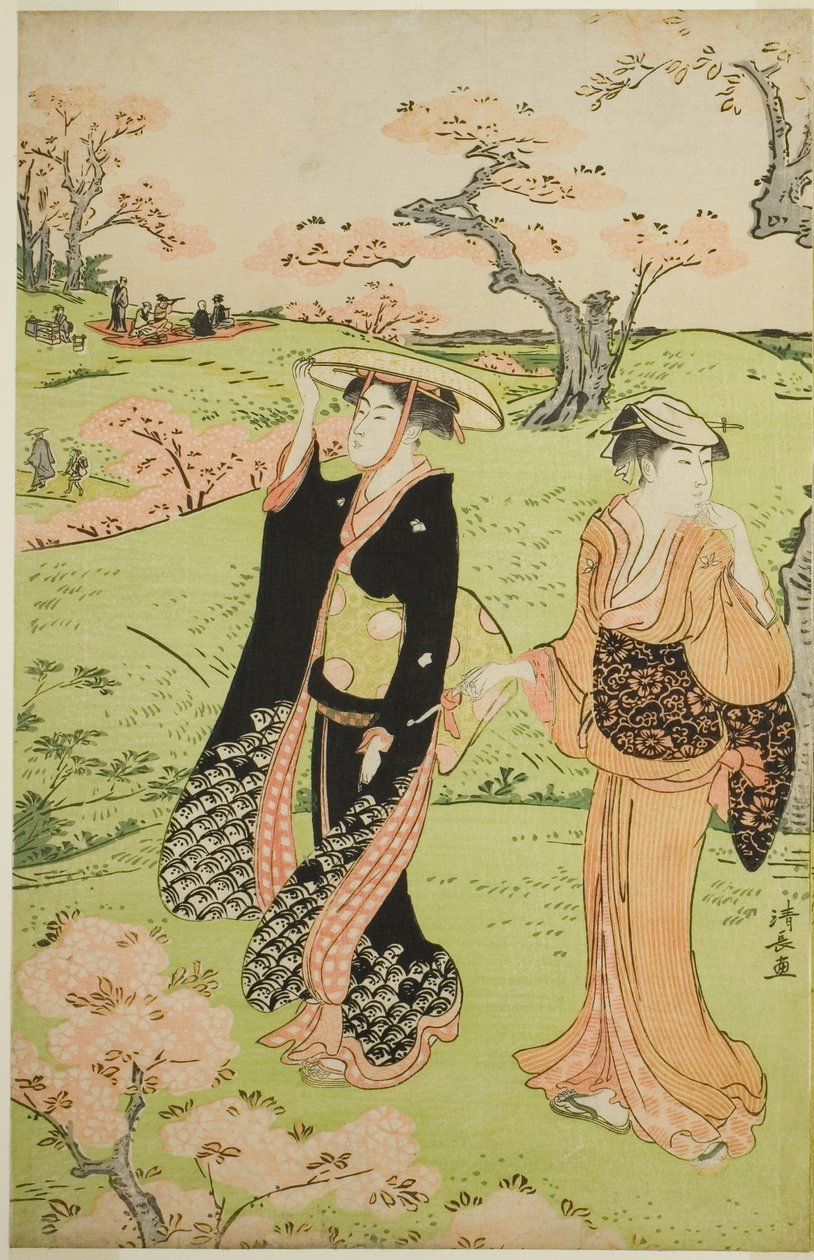 Observação de cerejeiras em Asuka Hill de Torii Kiyonaga