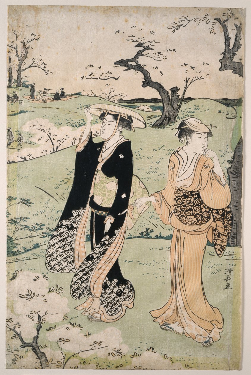 Visualização das flores de cerejeira no Monte Asuka de Torii Kiyonaga