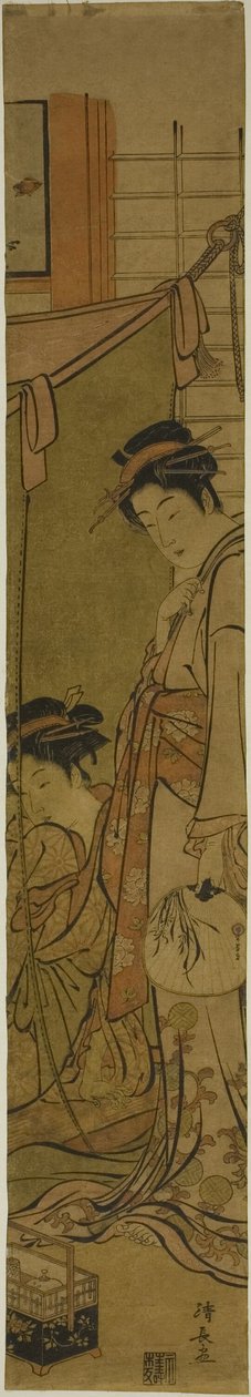 Cortesãs conversando através de uma rede mosquiteira de Torii Kiyonaga