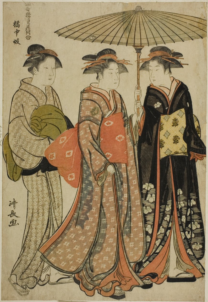 Animadores de Tachibana (Kitchugi), da série "A Collection of Contemporary Beauties of the Pleasure Quarters (Tosei yuri bijin awase)" de Torii Kiyonaga