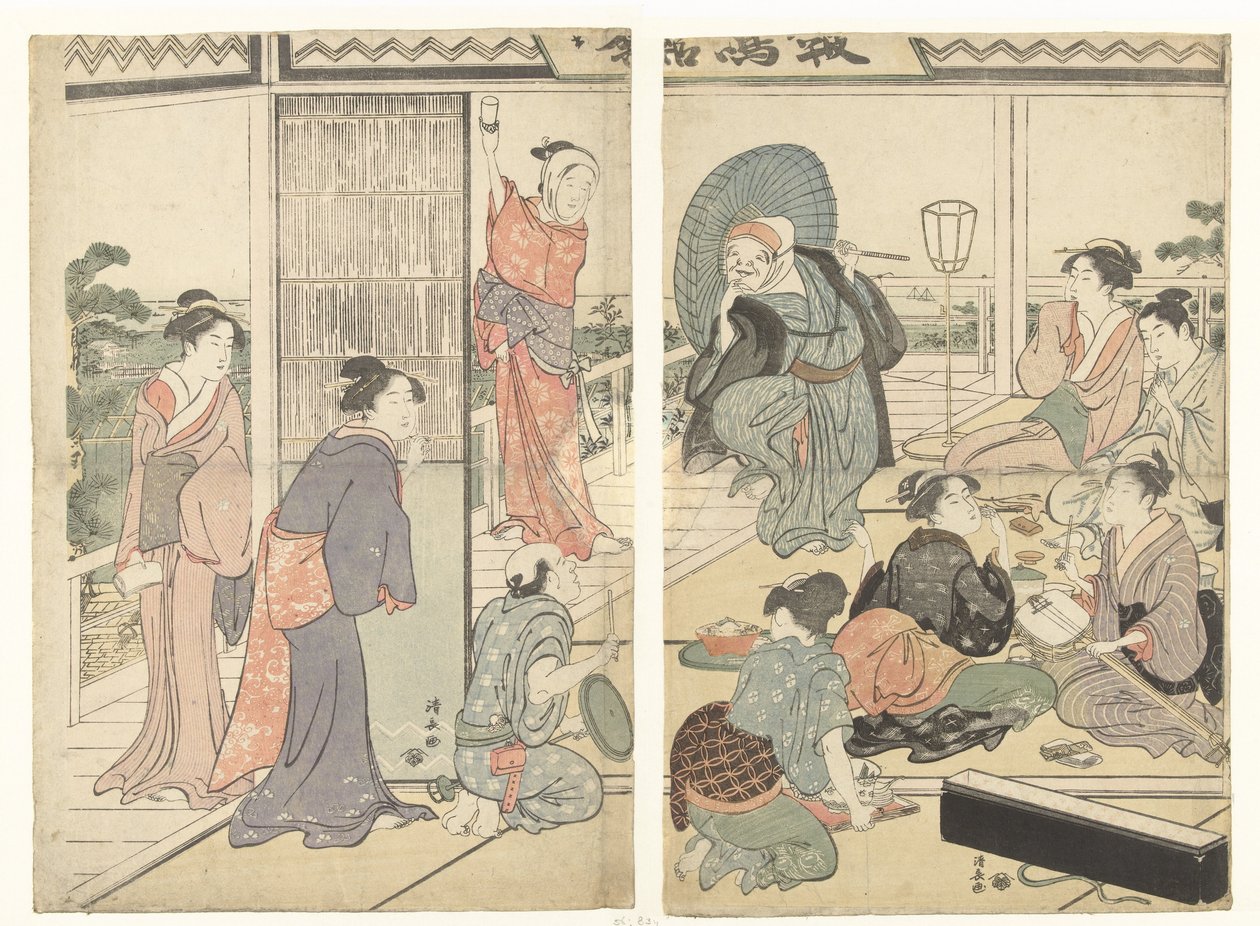 Festa na casa de chá Komeikan de Torii Kiyonaga