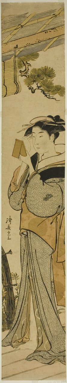 Gueixa aplicando maquiagem de Torii Kiyonaga