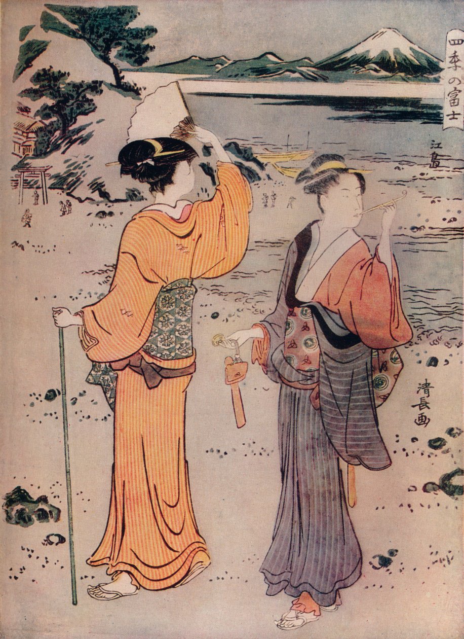 Meninas à beira-mar, século c17th, 1914 de Torii Kiyonaga