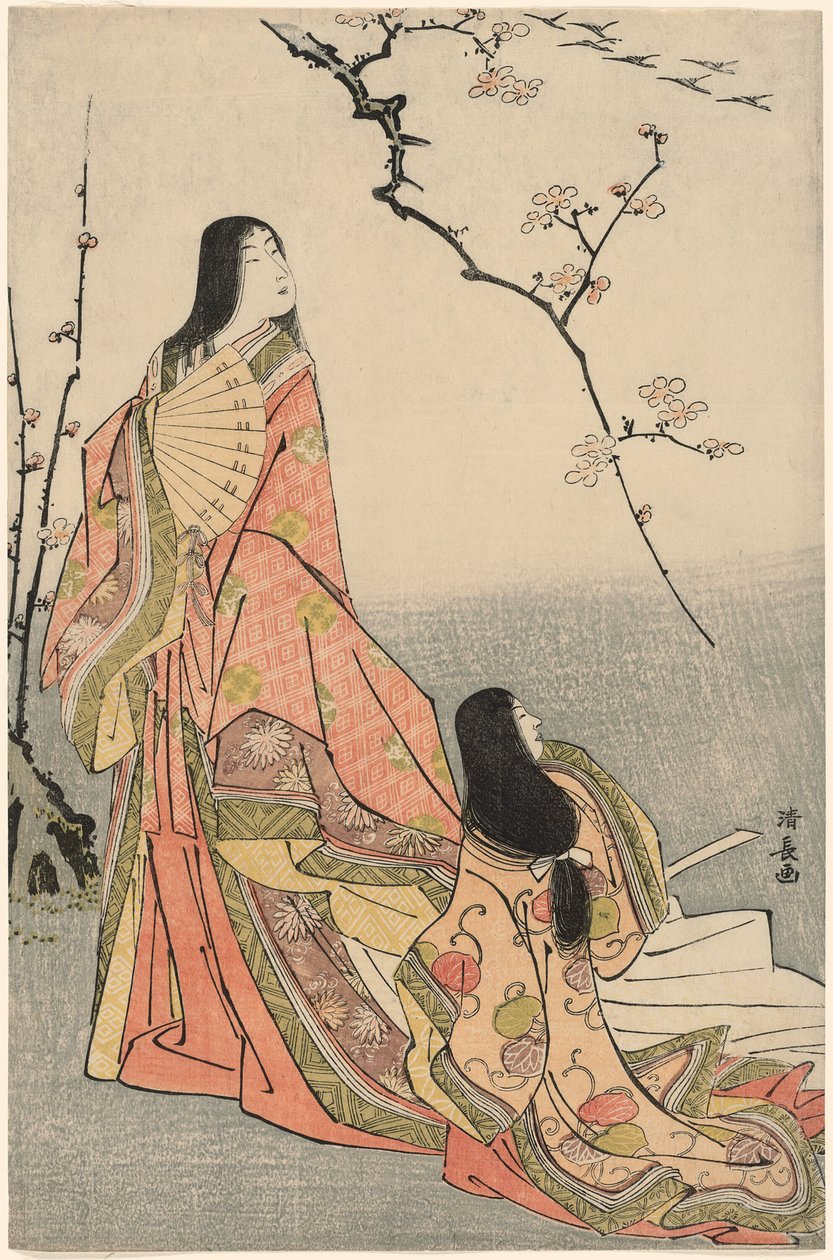 Ise observando um bando de gansos, de uma série sem título de damas da corte de Torii Kiyonaga