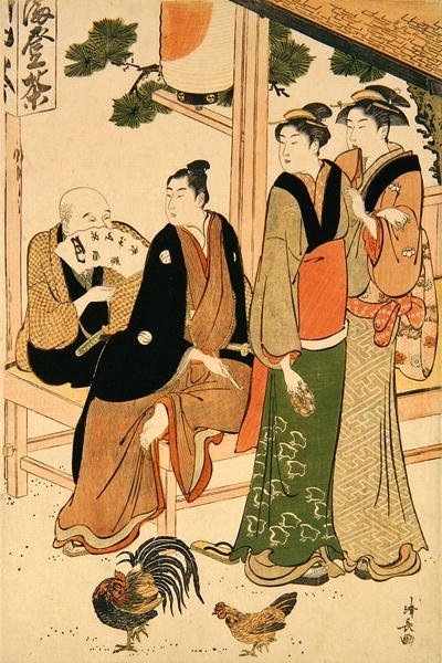 Olhando um para o outro (impressão em bloco de madeira a cores) de Torii Kiyonaga