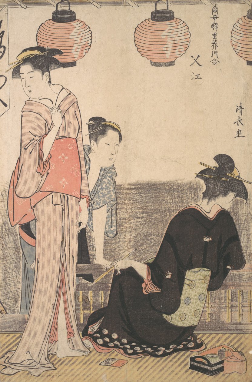Cena em Nakasu, distrito de Edo, 1783. de Torii Kiyonaga