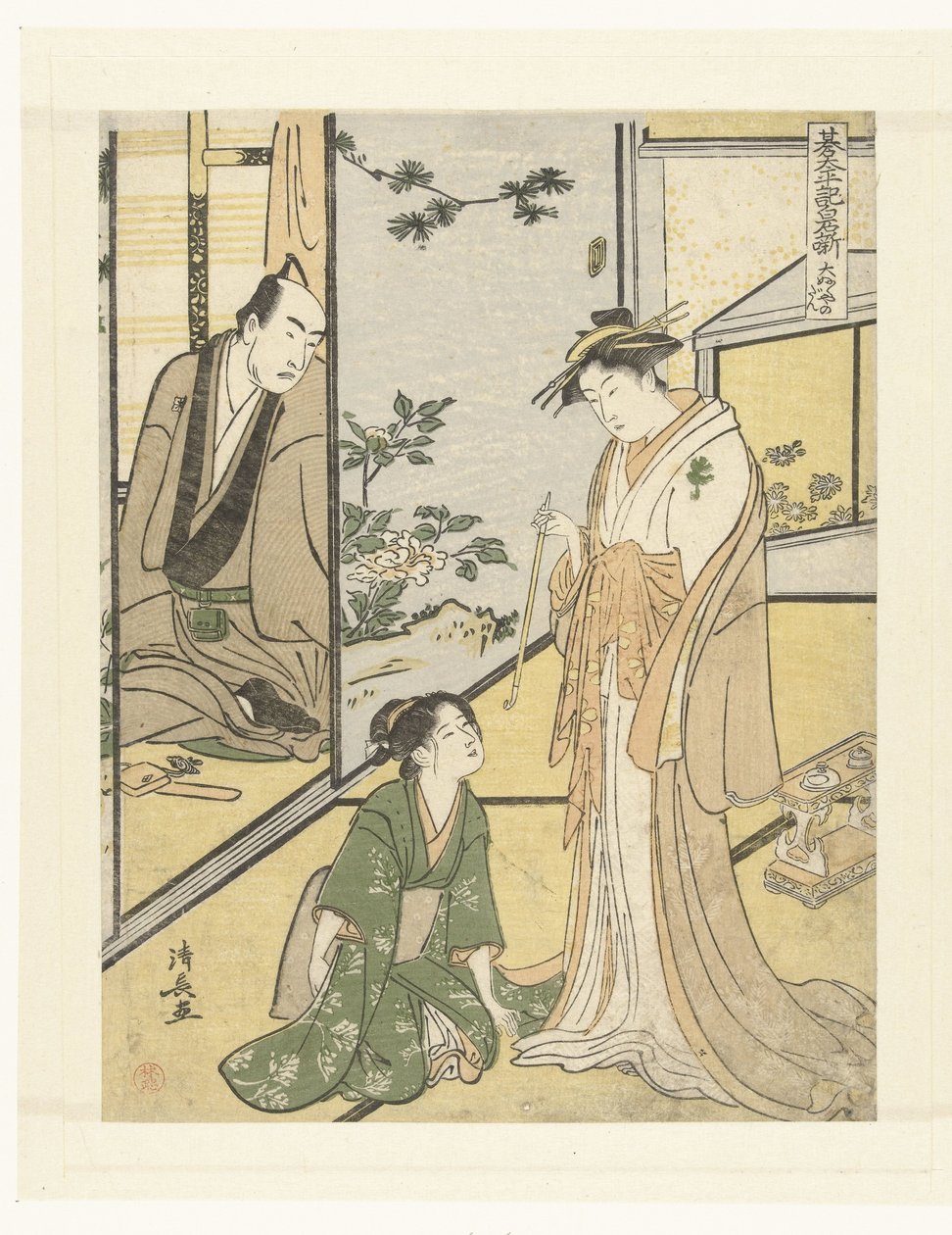 Cena no Daifukuya huis
Daifukuya no dan (título sobre o objecto)
Het toneelstuk Shiraishibanashi (título da série)
Gotaiheiki Shiraishibanashi (título da série sobre o objecto) de Torii Kiyonaga