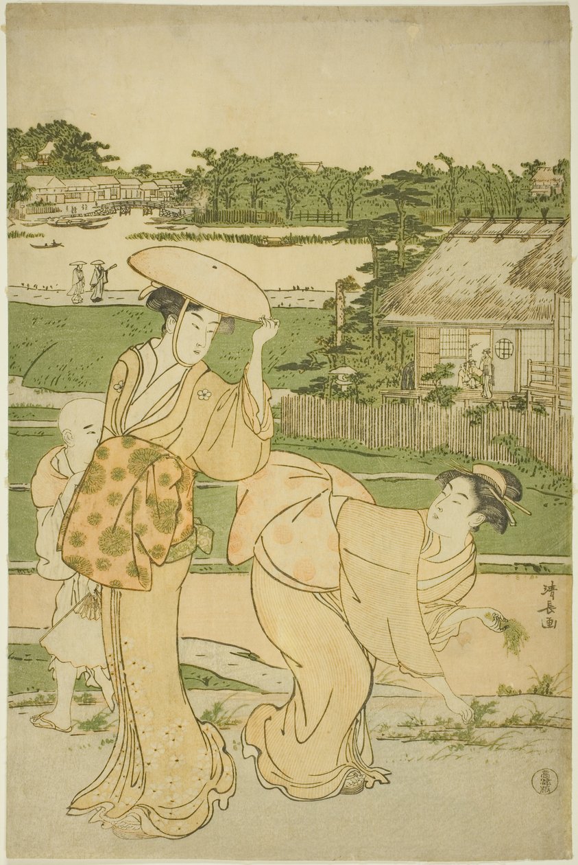 Passeio de primavera para Mukojima de Torii Kiyonaga