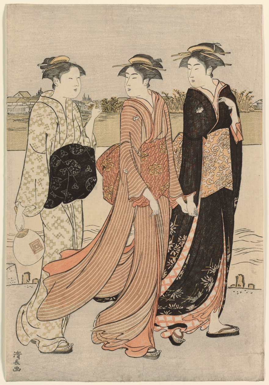 Crepúsculo de verão nas margens do rio Sumida de Torii Kiyonaga