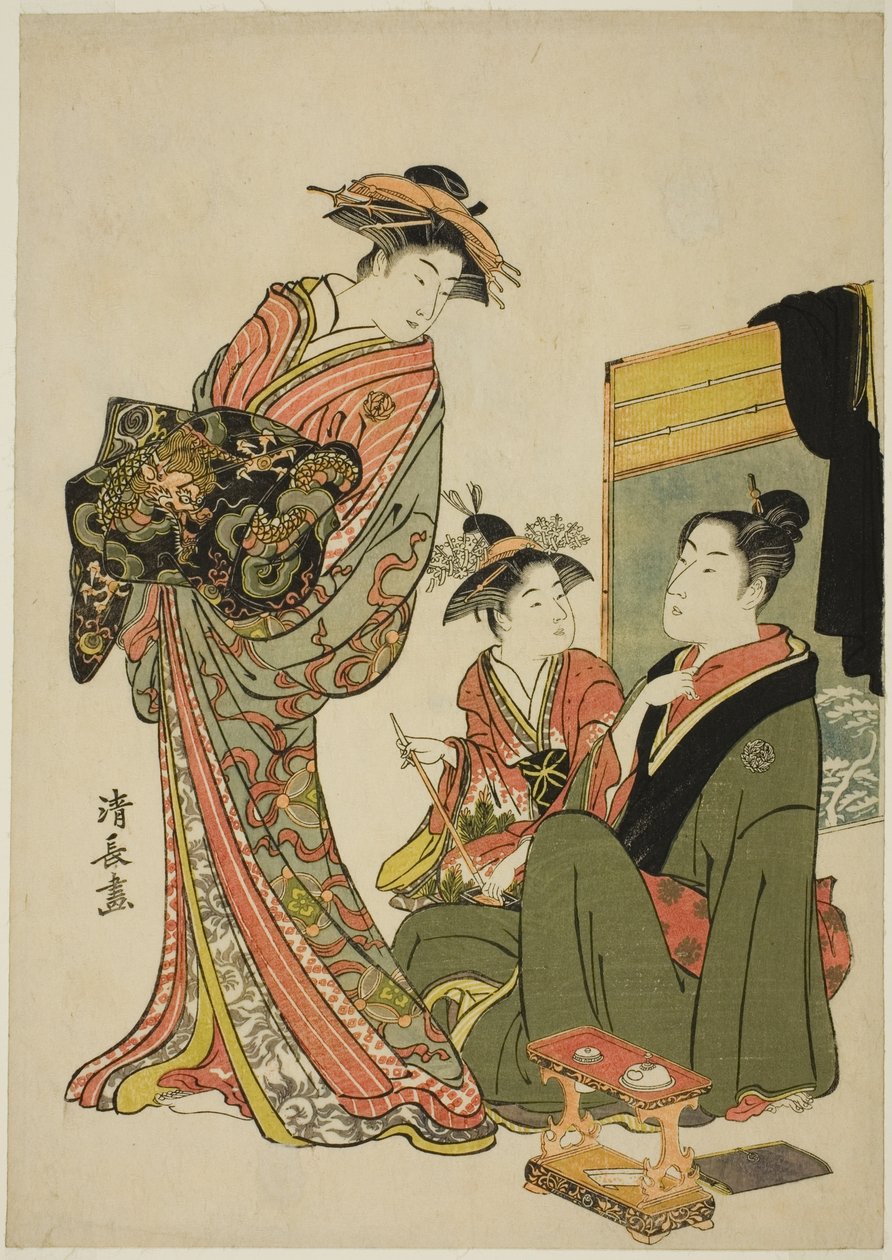 O ator Nakamura Riko com uma cortesã, de uma série sem título de gravuras aiban retratando atores na vida privada de Torii Kiyonaga