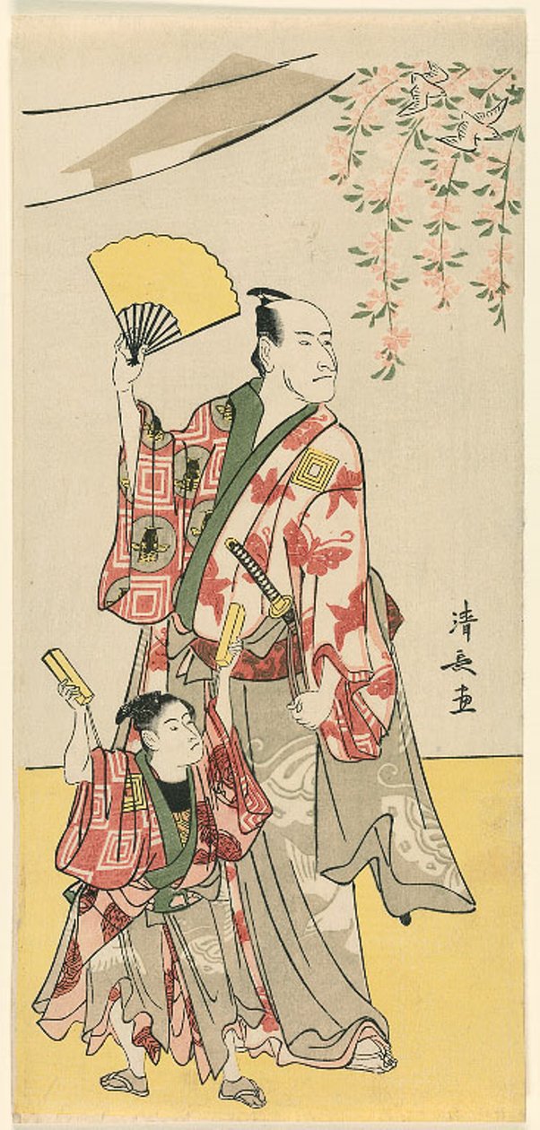 Os atores Ichikawa Danjuro V e Ichikawa Ebizo IV, de um pentáptico de onze atores celebrando o festival do santuário dos irmãos Soga de Torii Kiyonaga