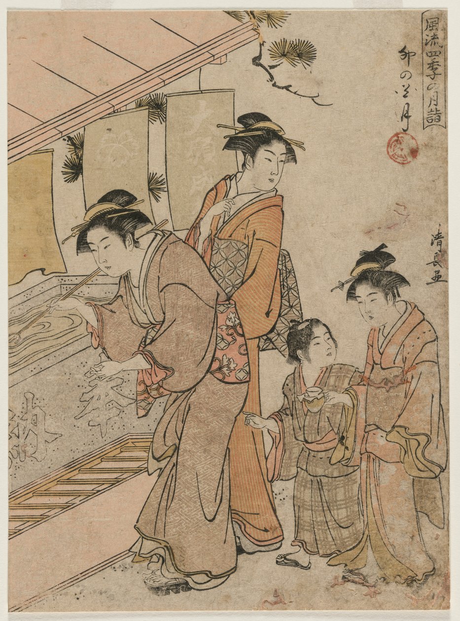 O quarto mês da série Visitas mensais elegantes aos templos nas quatro estações, 1784. de Torii Kiyonaga