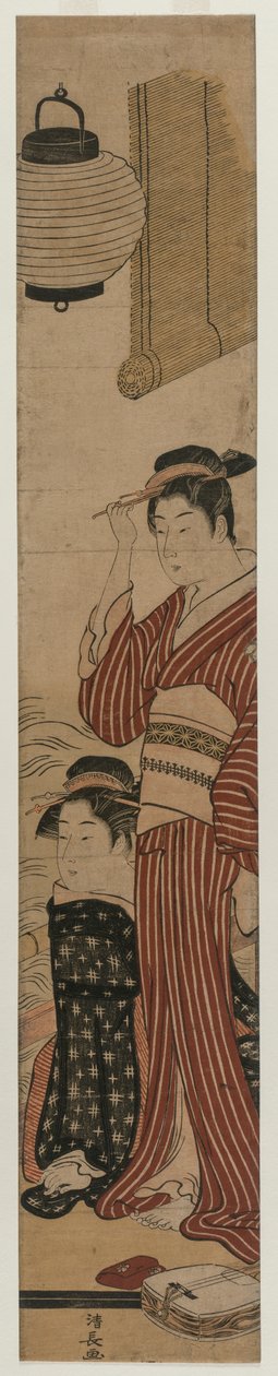 Duas gueixas na varanda, 1782. de Torii Kiyonaga