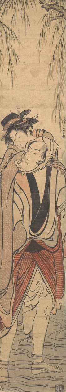 Dois amantes cruzando um rio, final do século XVIII. de Torii Kiyonaga