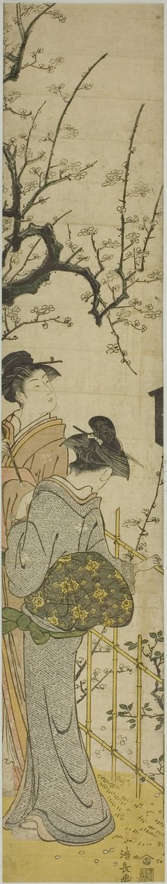 Duas mulheres vendo flores de ameixeira de Torii Kiyonaga