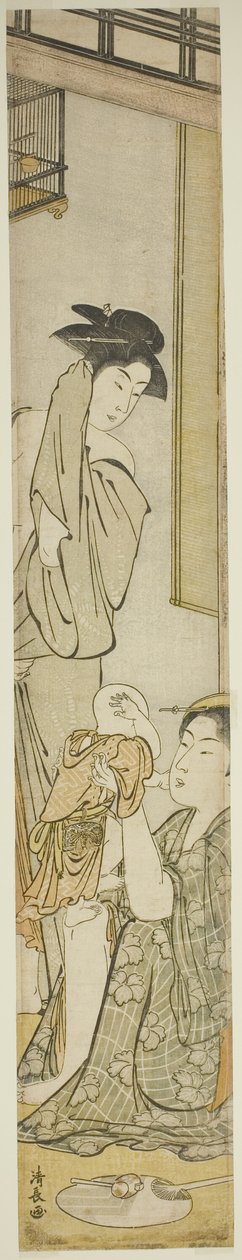Duas mulheres e uma criança depois de um banho de Torii Kiyonaga