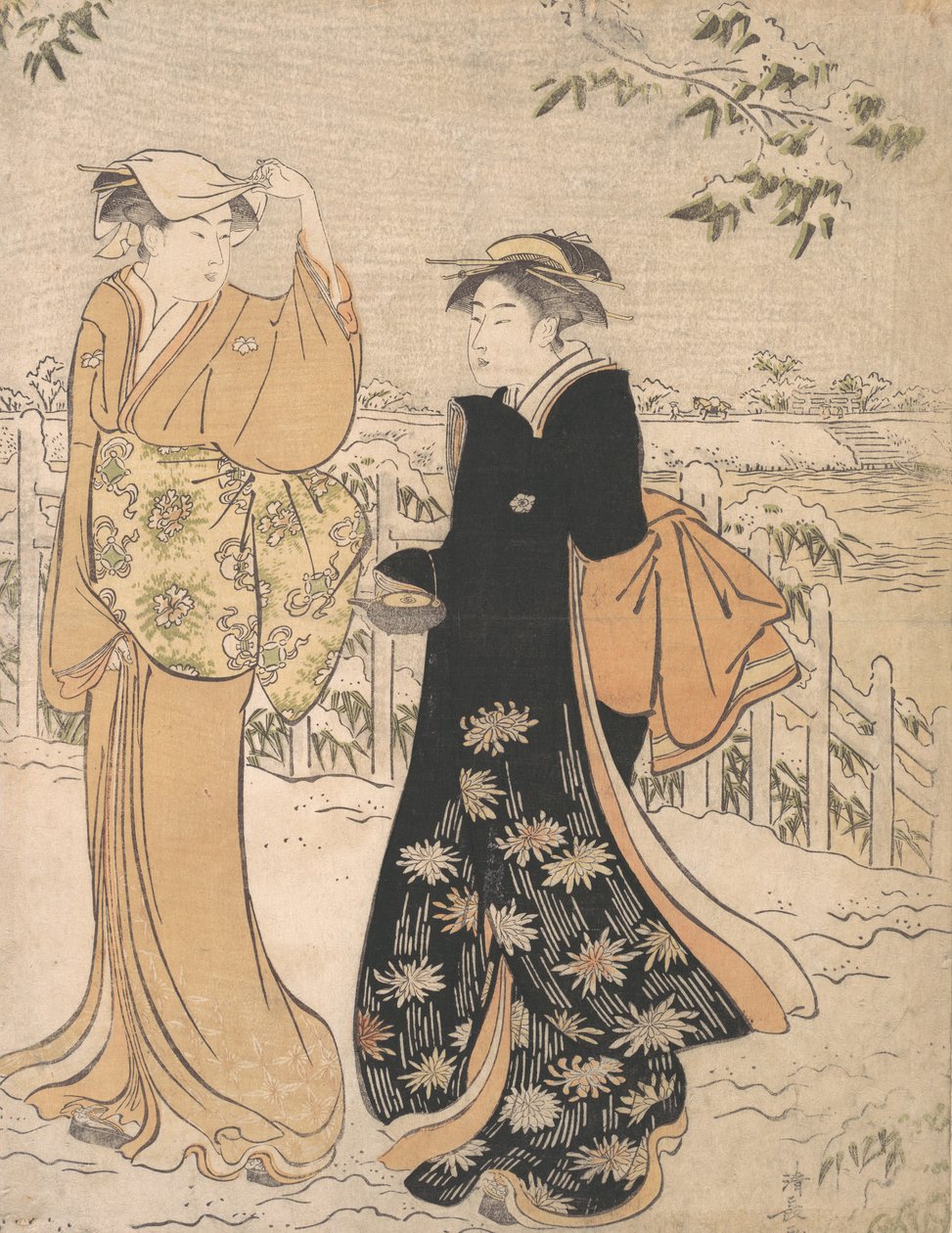 Duas mulheres em Matsuchi Hill Edo, ca. 1784. de Torii Kiyonaga