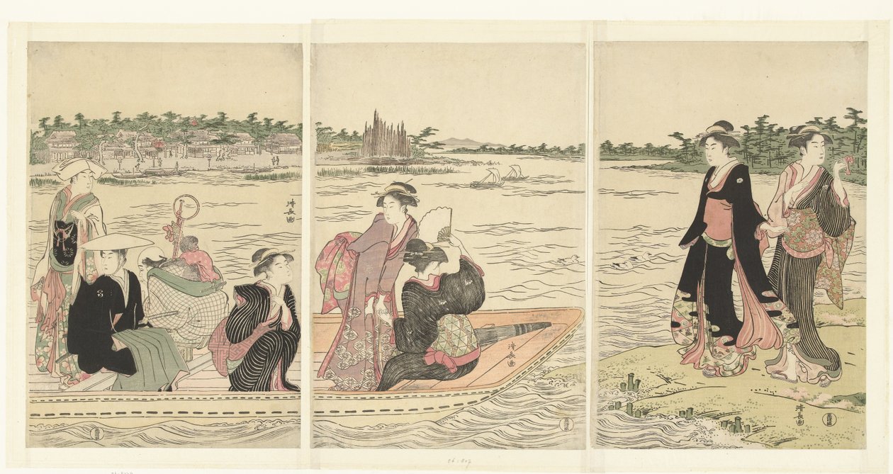 Ferry no rio Sumida de Torii Kiyonaga