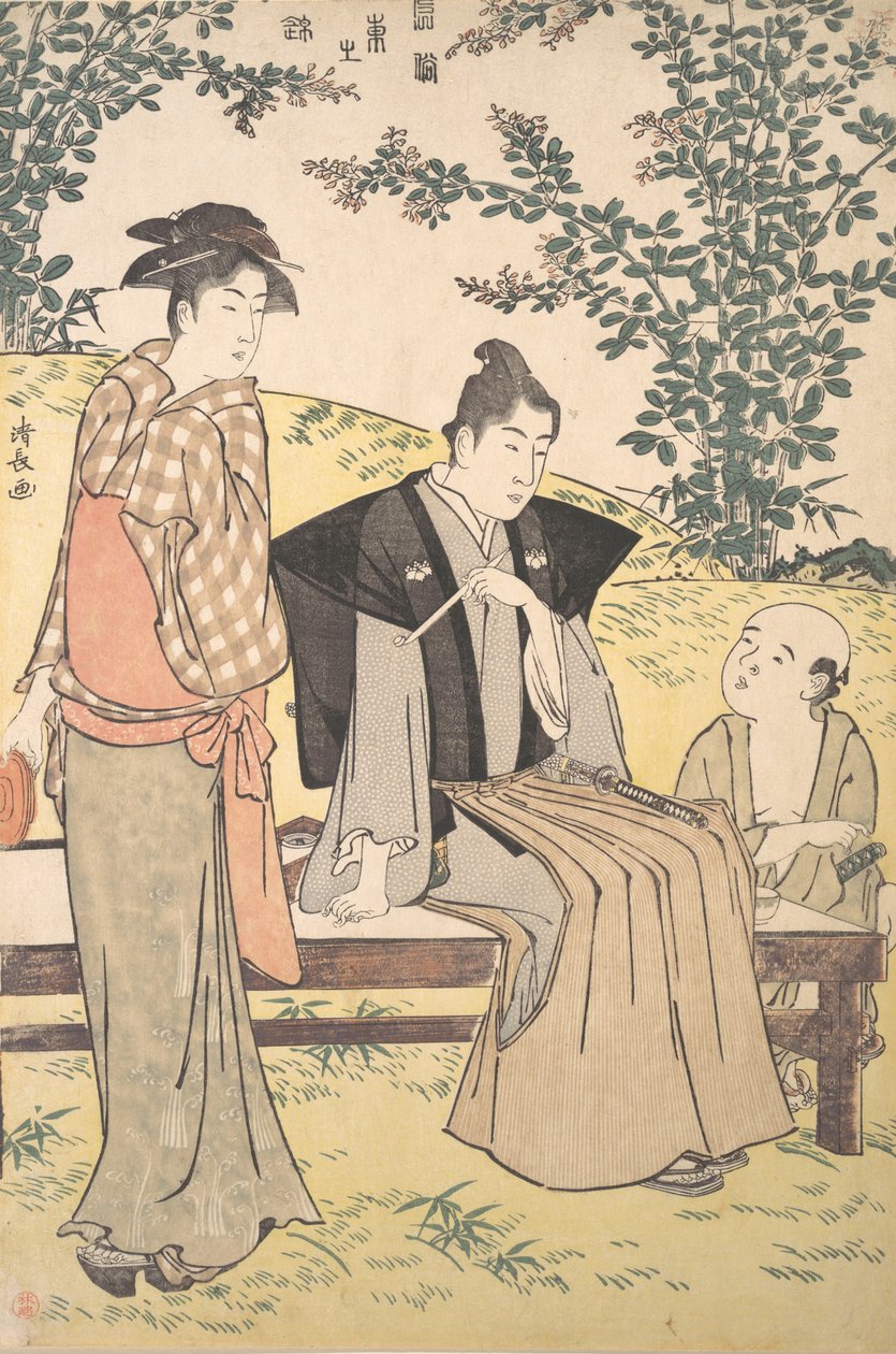 Vendo o trevo de Bush em Hagidera, 1785. de Torii Kiyonaga