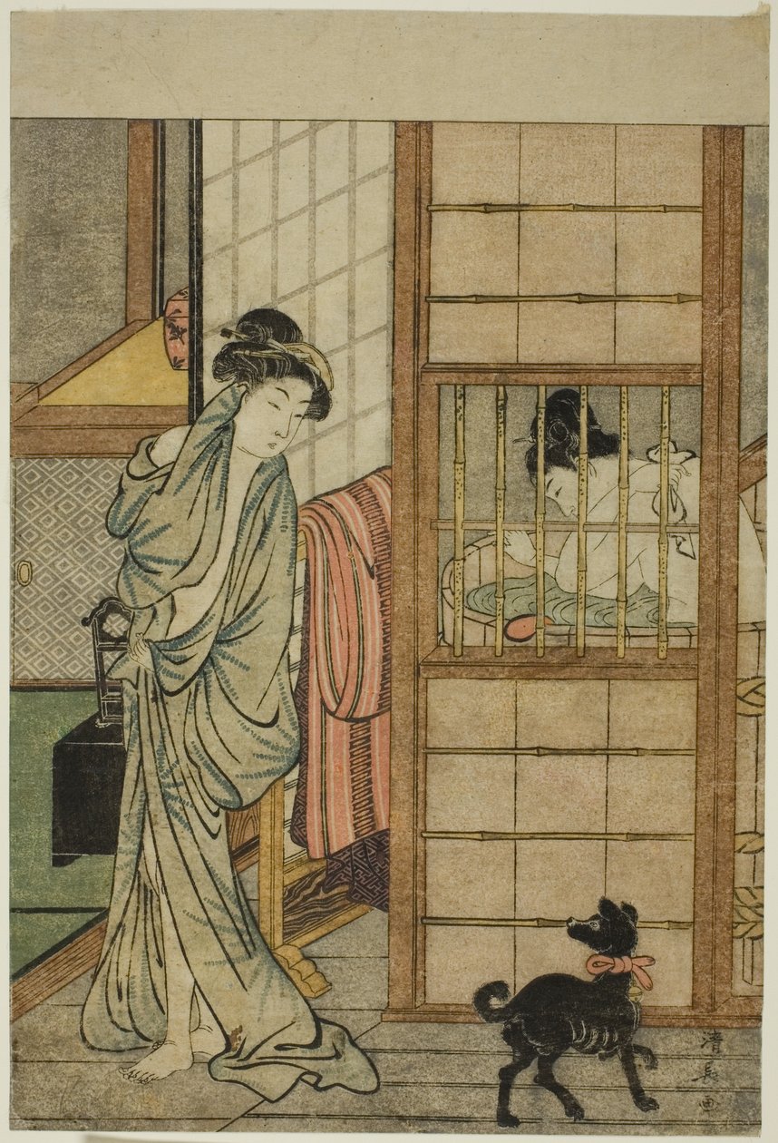 Mulher depois de um banho, de "Comparação de belezas sedutoras (Irokurabe enpu sugata)" de Torii Kiyonaga