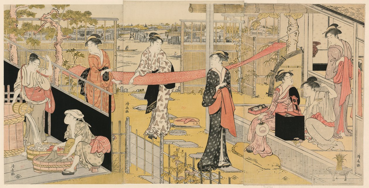 Mulheres lavando roupas de Torii Kiyonaga