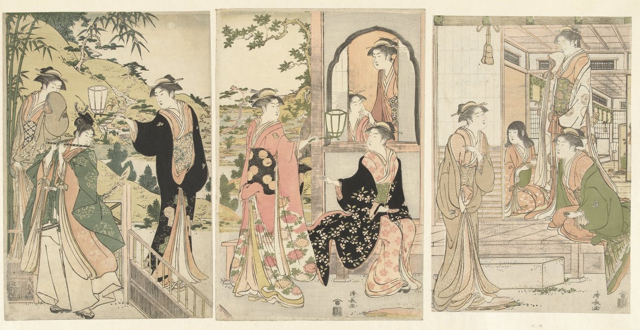 Yoshitsune fazendo serenata Joruri hime de Torii Kiyonaga