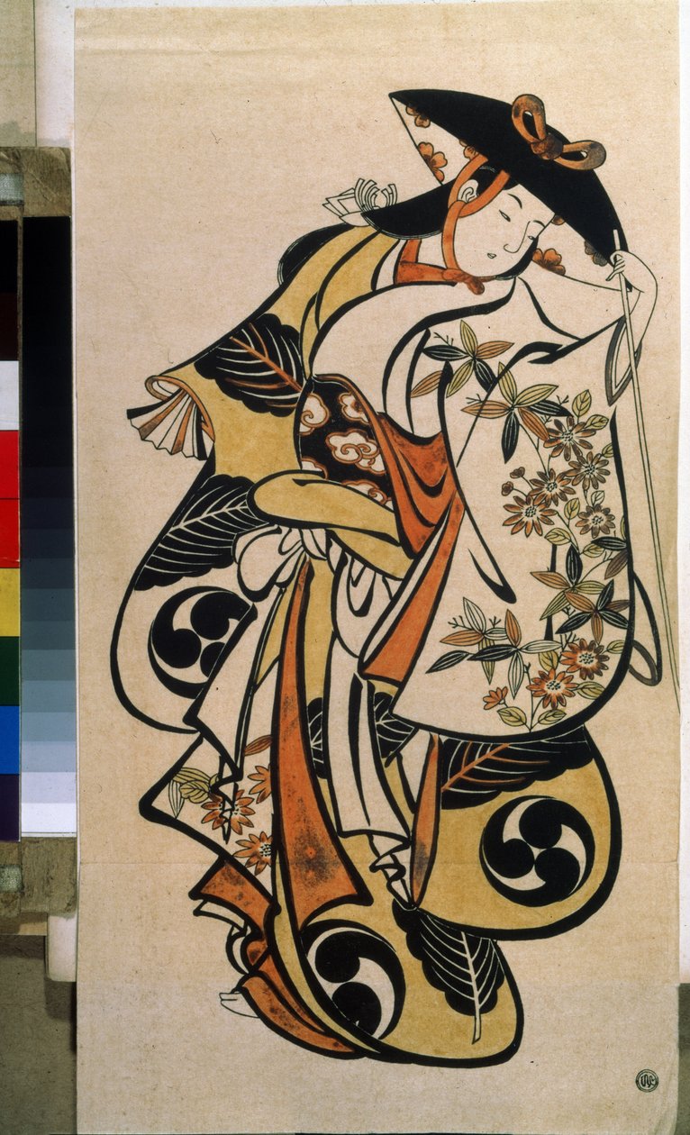 Actor masculino interpretando a mulher. Impresso por Torii Kiyonobu, o Ancião (1664-1729) de Torii Kiyonobu I