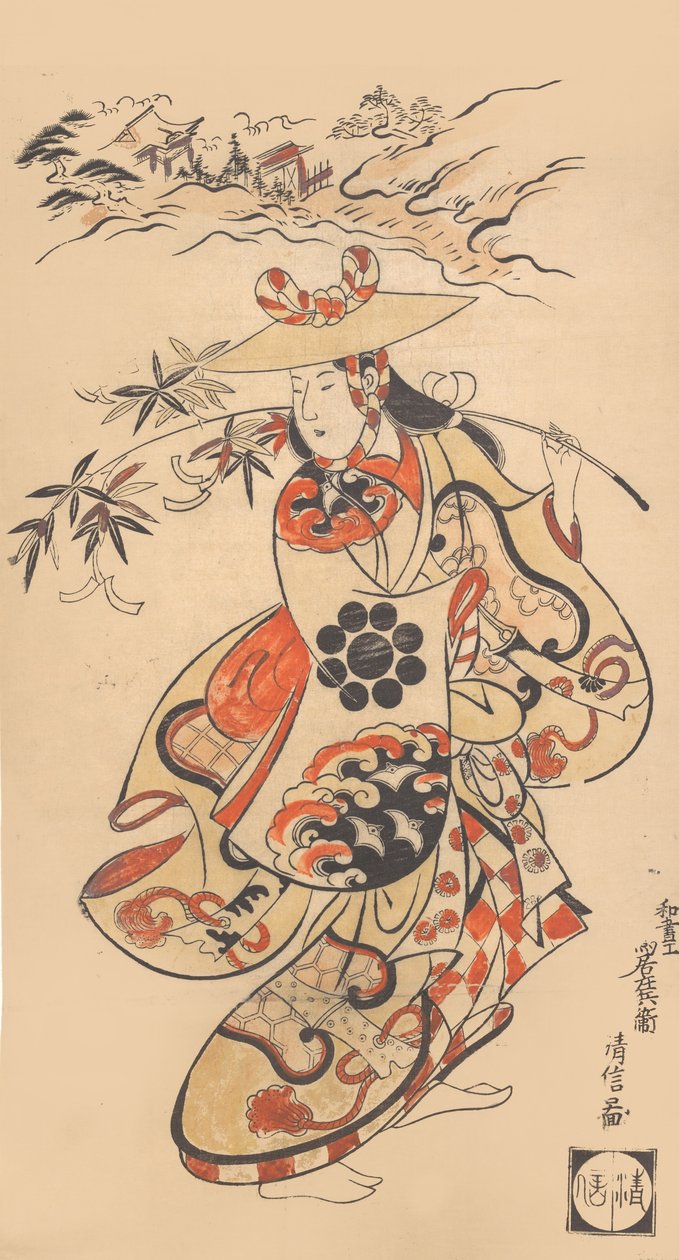 Ator Sawamura Kodenji como uma mulher na época do Festival Tanabata, 1698. de Torii Kiyonobu I