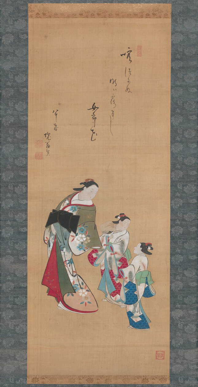 Cortesã e dois atendentes de Torii Kiyonobu I