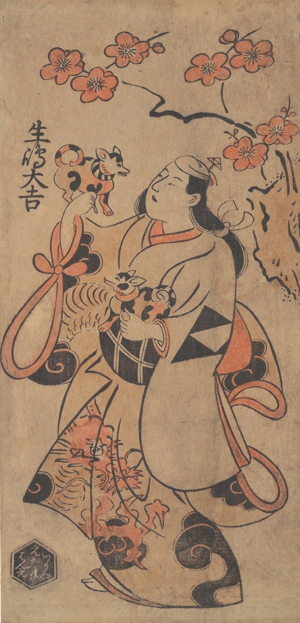 The Actor Ikushima Daikichi as a Woman Standing under an Ume Tree, ca. 1705. de Torii Kiyonobu I