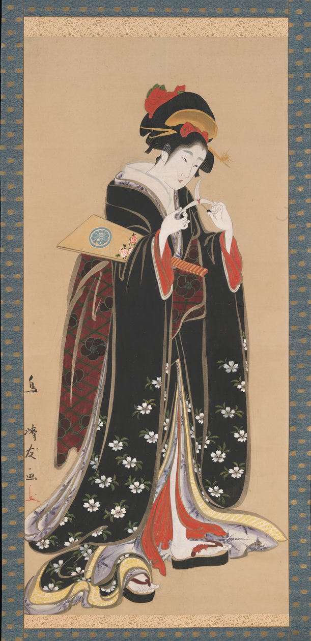 Mulher com Battledore e Peteca, 1815-20. de Torii Kiyotomo