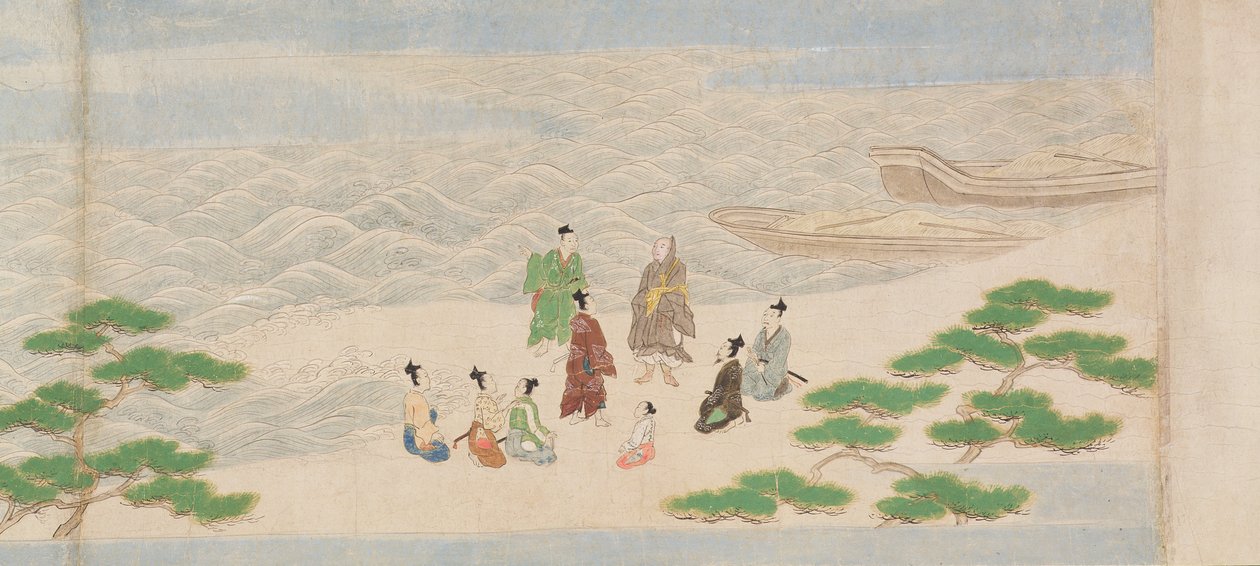 Ilustração da Fundação do Templo Budista, Tsukiminedera, Período Muromachi, 1495 (tinta, cor e ouro sobre papel) de Mitsuyoshi Tosa