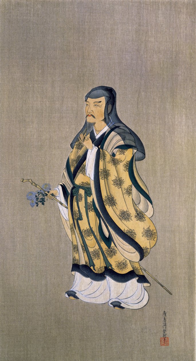 Tao Qian (Tao Yuanming) (365-427), ilustração da revista &39;Kokka&39; publicada no Japão em 1899 de Tosa Mitsuoki